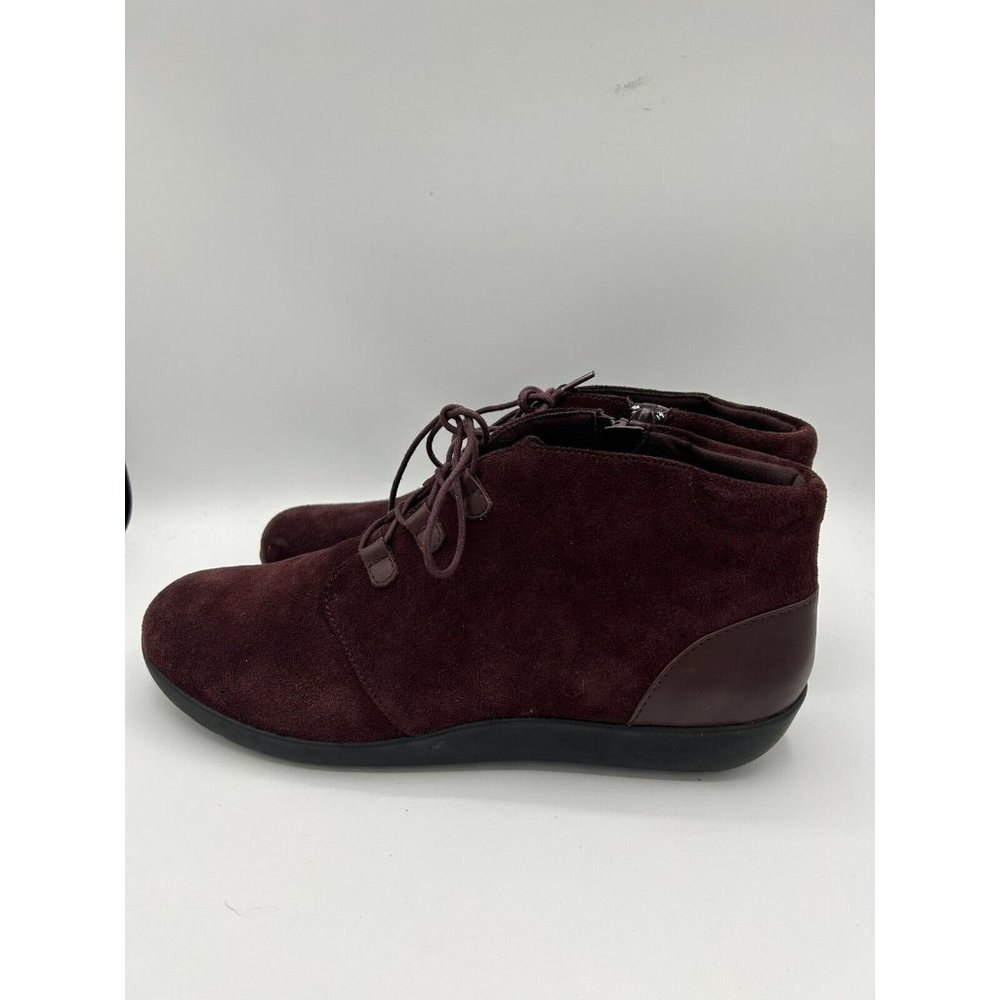 Clarks Women's Medora Sage Red Suede Lace-up Side Zip Booties Size 10W
